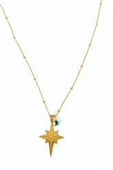 Evil Eye Beaded Plate North Star Sterling Silver Necklace, Star Necklace